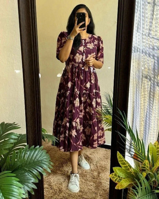 Kirav Ventures Women Fit and Flare Multicolor Midi/Calf Length Dress