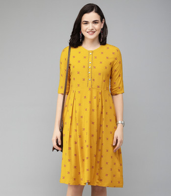 METRONAUT Women A-line Yellow Knee Length Dress