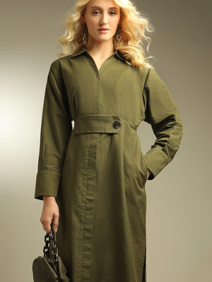 VERO MODA Women A-line Green Midi/Calf Length Dress