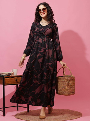 Sheetal Accociates Women Fit and Flare Black Maxi/Full Length Dress