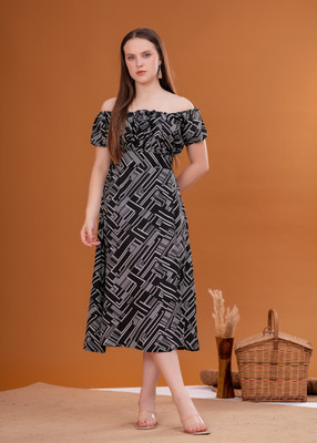 Highlight fashion export Women Shift Black Midi/Calf Length Dress
