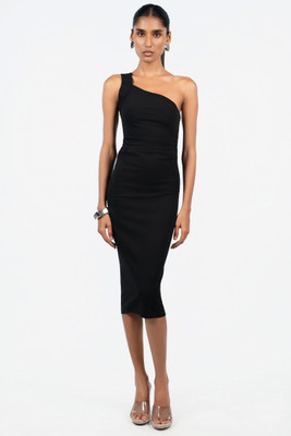 COLOR CAPITAL Women Bodycon Black Midi/Calf Length Dress