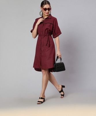 Jaipur Kurti Women Shirt Brown Knee Length Dress