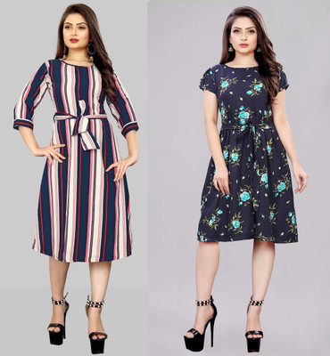 tanvi creation Women Skater Multicolor Knee Length Dress