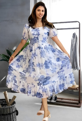 AMORE CREATION Women A-line Multicolor Midi/Calf Length Dress