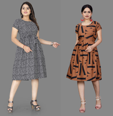 HOUSE OFF COMMON Women Fit and Flare Multicolor Mini/Short Dress