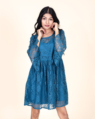 Sharleez Women A-line Blue Above Knee/Mid Thigh Length Dress