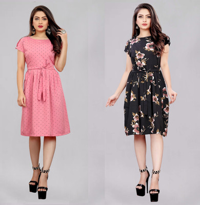 maruti fab Women Fit and Flare Purple Below Knee Dress