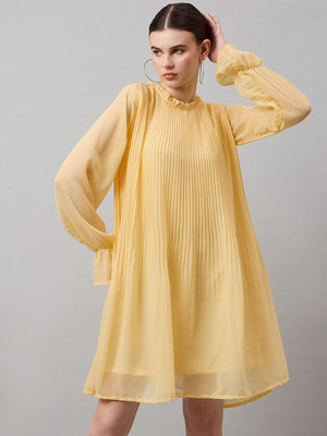 Roadster Women A-line Yellow Mini/Short Dress