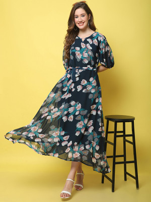 Fabflee Women A-line Multicolor Midi/Calf Length Dress