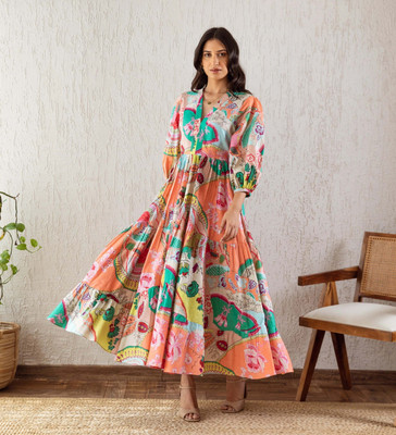 Seek By Sheetal Women Fit and Flare Multicolor Maxi/Full Length Dress