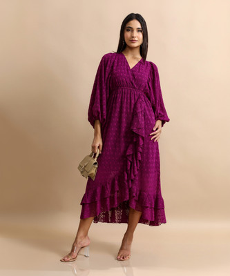 Tokyo Talkies Women Wrap Maroon Midi/Calf Length Dress