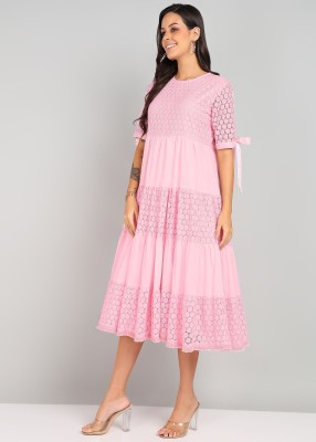 SHIV ALI APPARELS Women Gathered Pink Dress