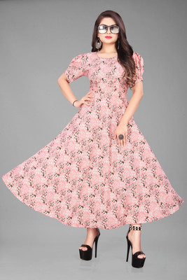 Qena Women A-line Pink Maxi/Full Length Dress
