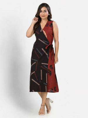 Crazy Needle Women Wrap Multicolor Midi/Calf Length Dress