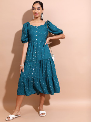 VISHUDH NEW Women Blouson Blue Midi/Calf Length Dress