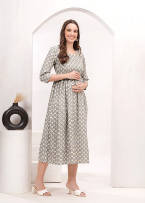 Zarvisha Women Maternity/Nursing Nighty(Grey)