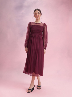 Dressberry Women Fit and Flare Brown Midi/Calf Length Dress