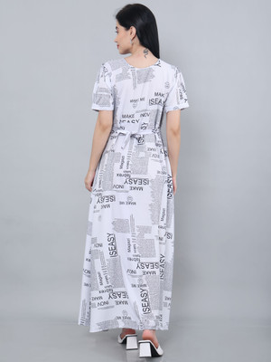 O Madam Women Maxi Black, White Full Length Dress