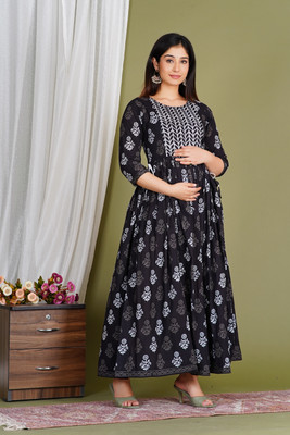 Gujari Women Fit and Flare Black Midi/Calf Length Dress