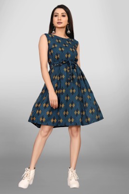 MAA FAB Women Fit and Flare Blue Dress