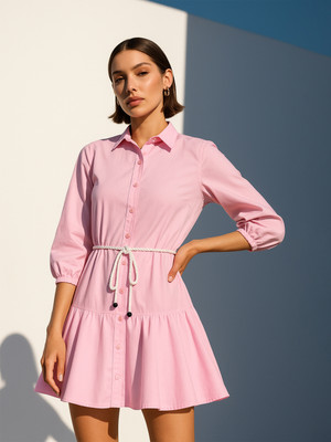 SASSAFRAS Women Skater Pink Above Knee/Mid Thigh Length Dress