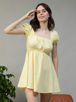 The Style Punk Women A-line Yellow Above Knee/Mid Thigh Length Dress
