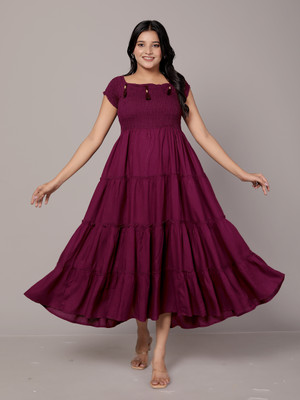 La Touch Premium Women Fit and Flare Purple Maxi/Full Length Dress