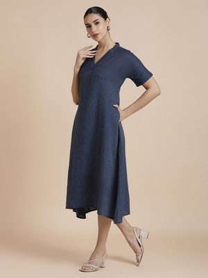 Black & Blah Blah Women A-line Blue Midi/Calf Length Dress