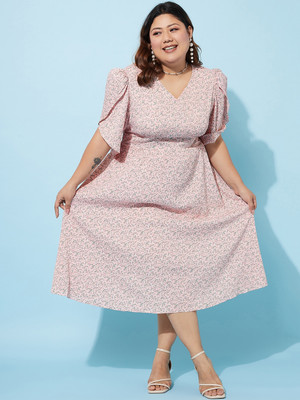ATHENA Women A-line Pink Midi/Calf Length Dress