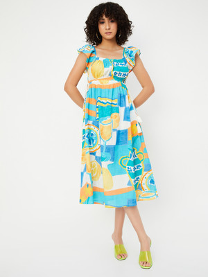 MAX Women A-line Multicolor Midi/Calf Length Dress