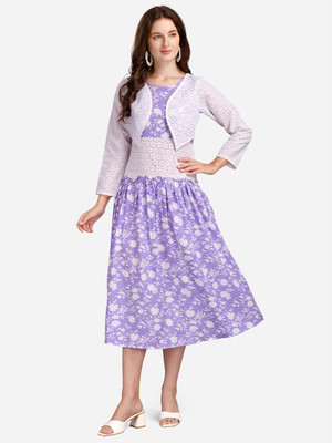 DERIFA Women Pleated Purple Midi/Calf Length Dress