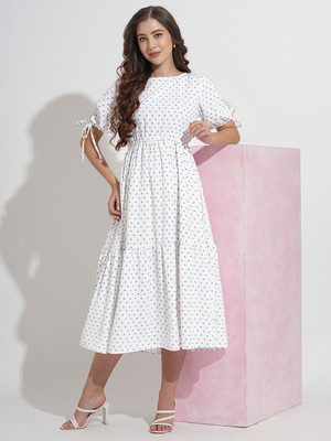 all about you Women Fit and Flare White Midi/Calf Length Dress