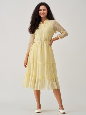 AASK Women Fit and Flare Yellow Dress