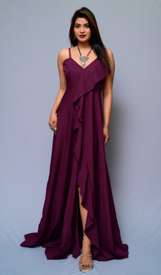 diyaz Women Fit and Flare Purple Maxi/Full Length Dress