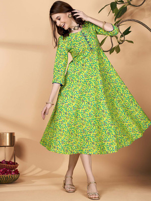 ANOUK Women Ethnic Dress Green Midi/Calf Length Dress