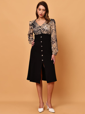 Ananta Ysela Women A-line Black Below Knee Dress
