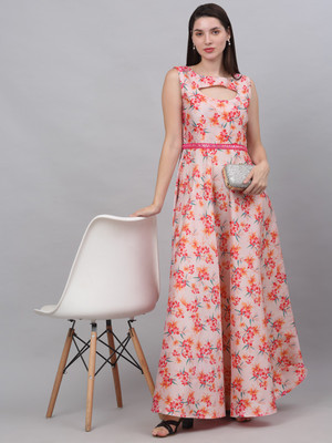 NEUDIS Women A-line Pink Maxi/Full Length Dress