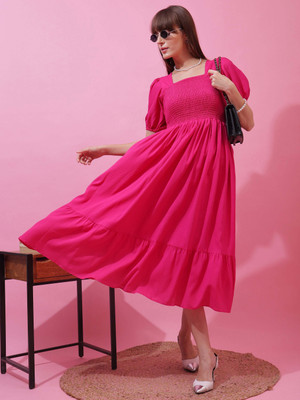 Sheetal Associates Women Fit and Flare Pink Midi/Calf Length Dress