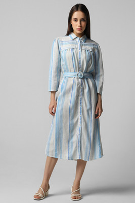 VAN HEUSEN Women Fit and Flare Blue Midi/Calf Length Dress