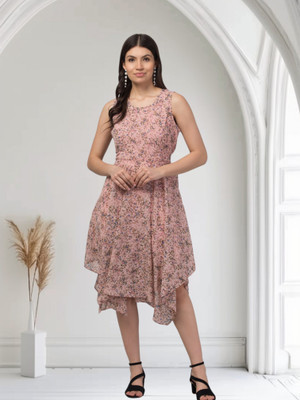 Elvia Women High Low Pink Midi/Calf Length Dress