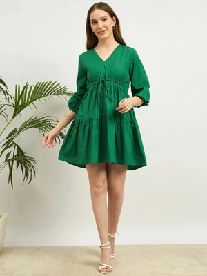 ZUMMER Women Fit and Flare Green Above Knee/Mid Thigh Length Dress