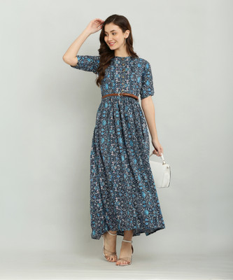 bright nex Women Fit and Flare Multicolor Maxi/Full Length Dress