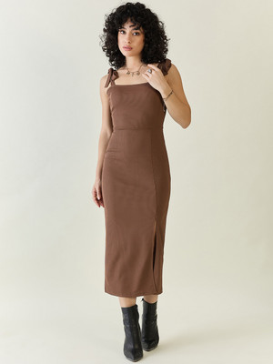 AAYU Women Bodycon Brown Maxi/Full Length Dress