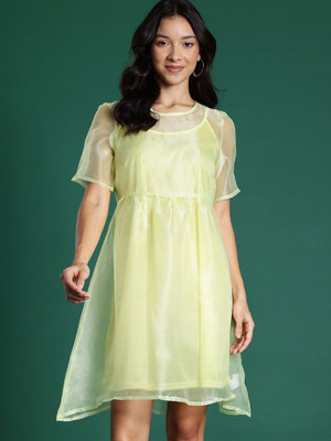 Dressberry Women A-line Green Above Knee/Mid Thigh Length Dress