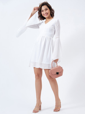 COLOR CAPITAL Women Skater White Mini/Short Dress