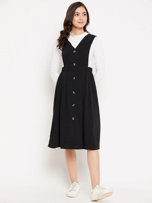 WineRed Women Fit and Flare Black Midi/Calf Length Dress