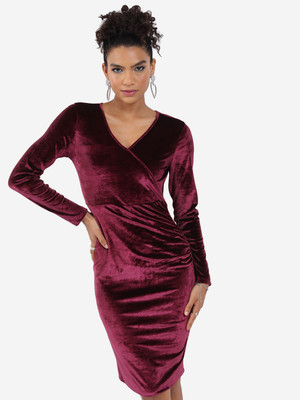 Tokyo Talkies Women Blouson Maroon Knee Length Dress