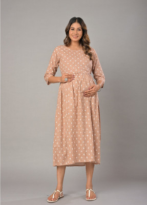 Negen Women A-line Brown Below Knee Dress