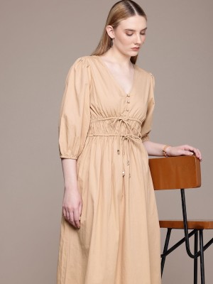 French Connection Women A-line Beige Dress